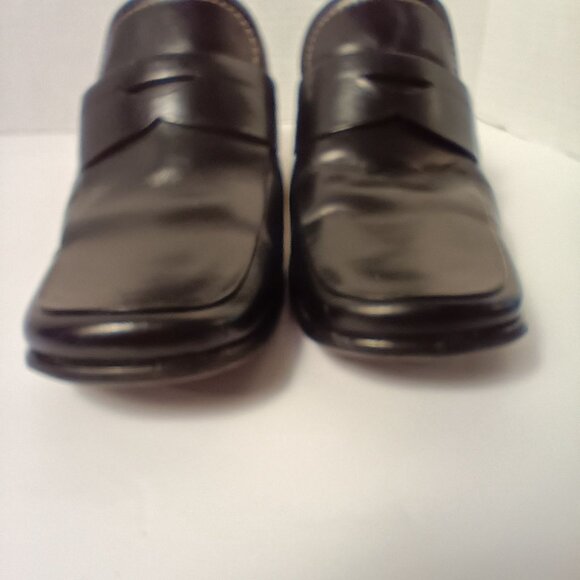 Franco Sarto Black Leather Penny Loafer Mules, 3" Block Heel Size 8.5 - Picture 6 of 10